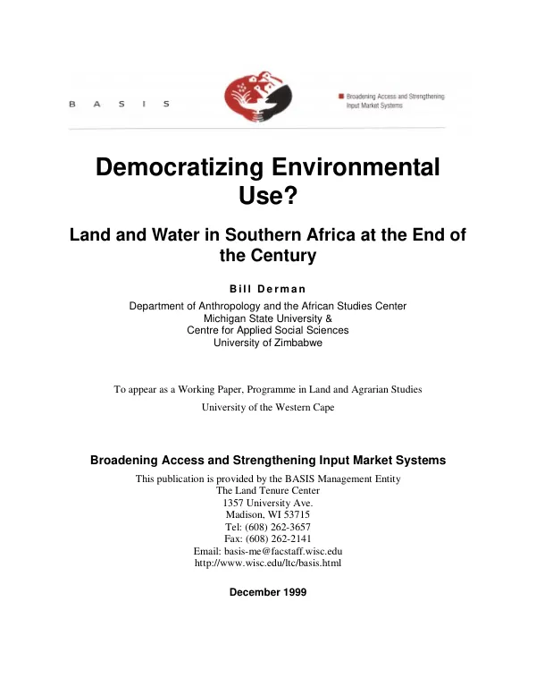 Democratizing environmental use? : land and water in Southern Africa at the end of the century
