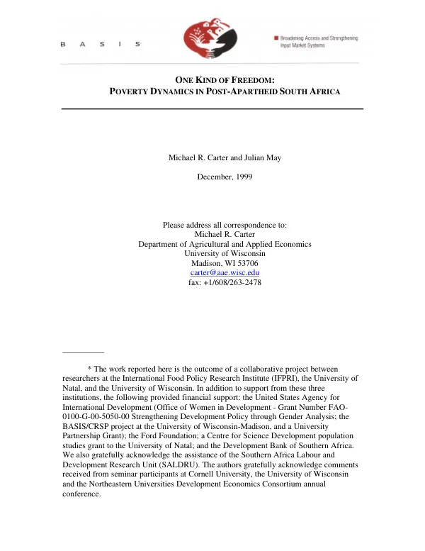 One kind of freedom : poverty dynamics in post-apartheid South Africa
