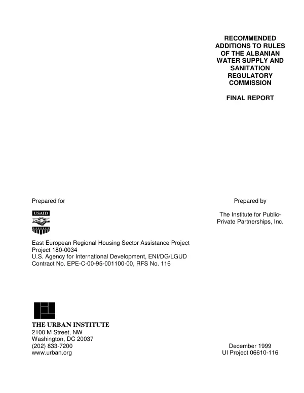 Recommended additions to rules of the Albanian Water Supply and Sanitation Regulatory Commission : final report