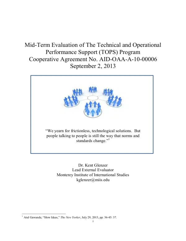 Mid-term evaluation of the technical and operational performance support (TOPS) program, cooperative agreement no. AID-OAA-A-10-00006