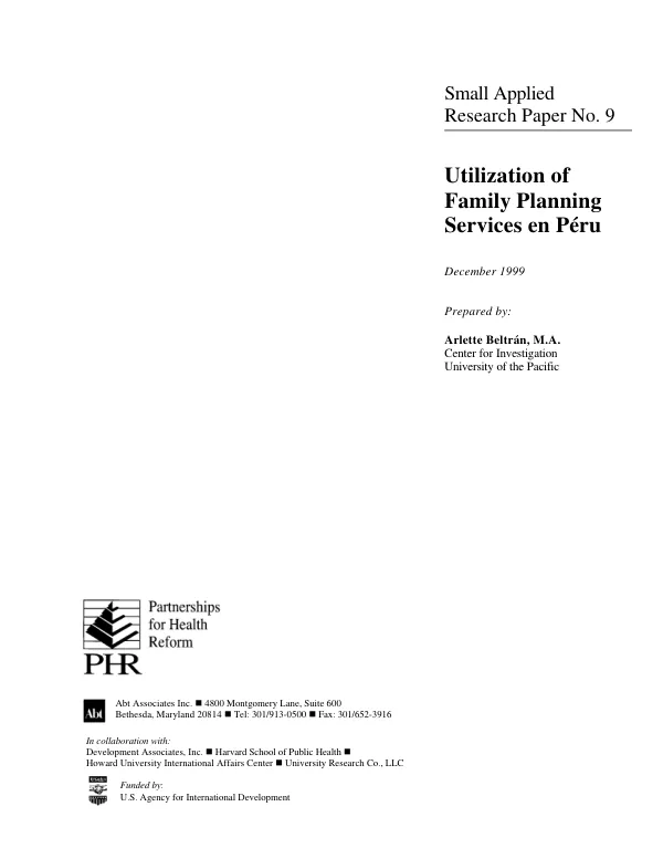 Utilization of family planning services [in] Peru