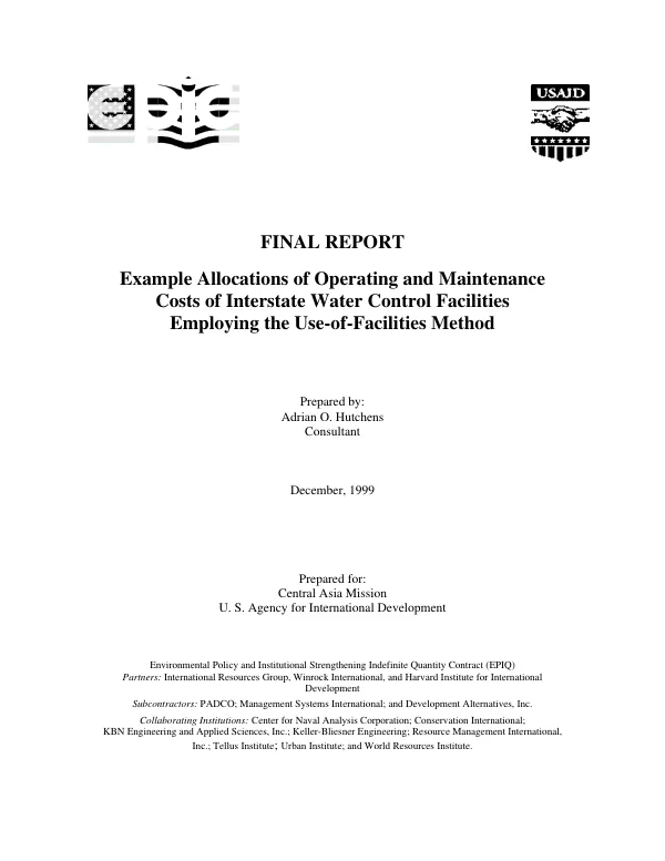 Final report : example allocations of operating and maintenance costs of interstate water control facilities employing the use-of-facilities method