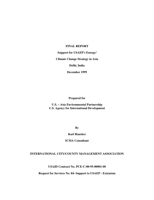 Final report : support for USAEP"s [US-Asia Environmental Partnership] energy/climate change strategy in Asia