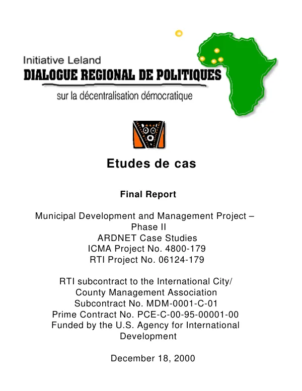 Final report : municipal development and management project, phase II -- ARDNET case studies