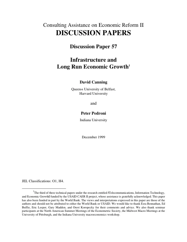 Infrastructure and long run economic growth