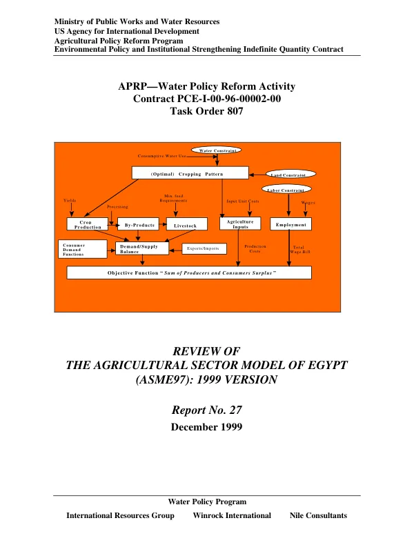 Review of the agricultural sector model of Egypt (ASME97) : 1999 version