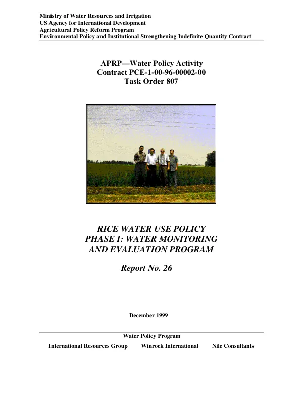 Rice water use policy -- phase I : water monitoring and evaluation report