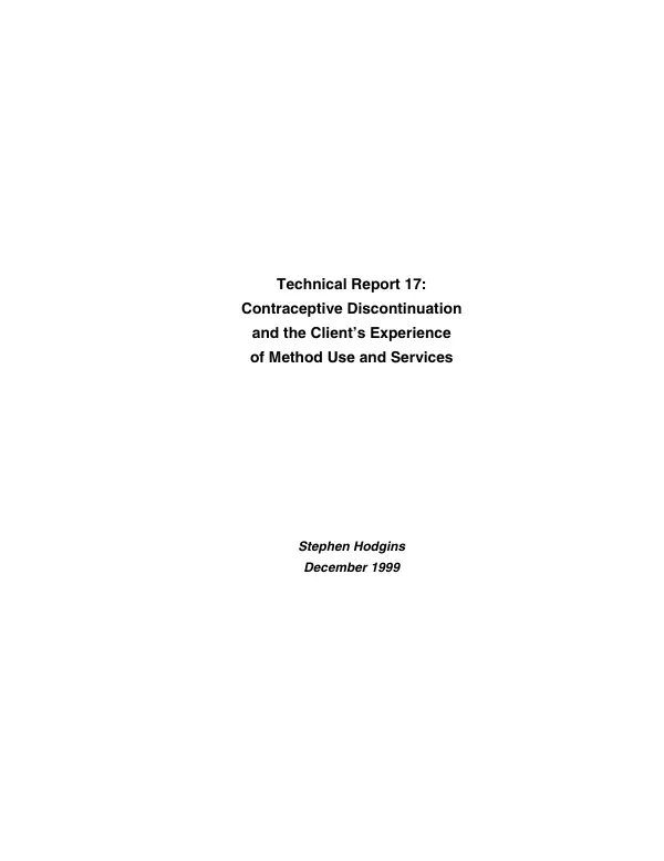Contraceptive discontinuation and the client"s experience of method use and services