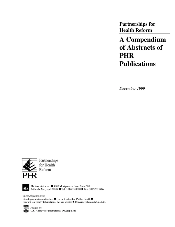 Compendium of abstracts of PHR publications
