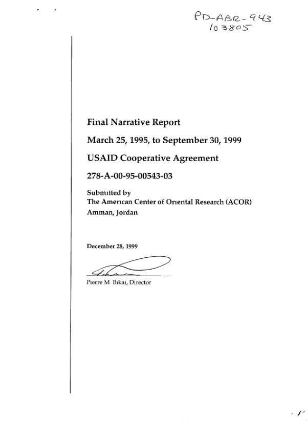 Final narrative report : March 25, 1995 to September 30, 1999 -- USAID cooperative agreement 278-A-00-95-00543-03