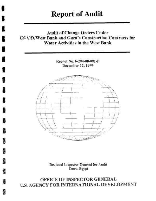 Audit of change orders under USAID/West Bank and Gaza"s construction contracts for water activities in the West Bank