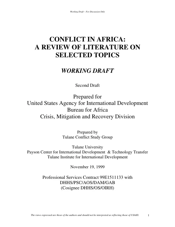 Conflict in Africa : a review of literature on selected topics