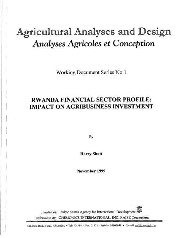 Rwanda financial sector profile : impact on agribusiness investment