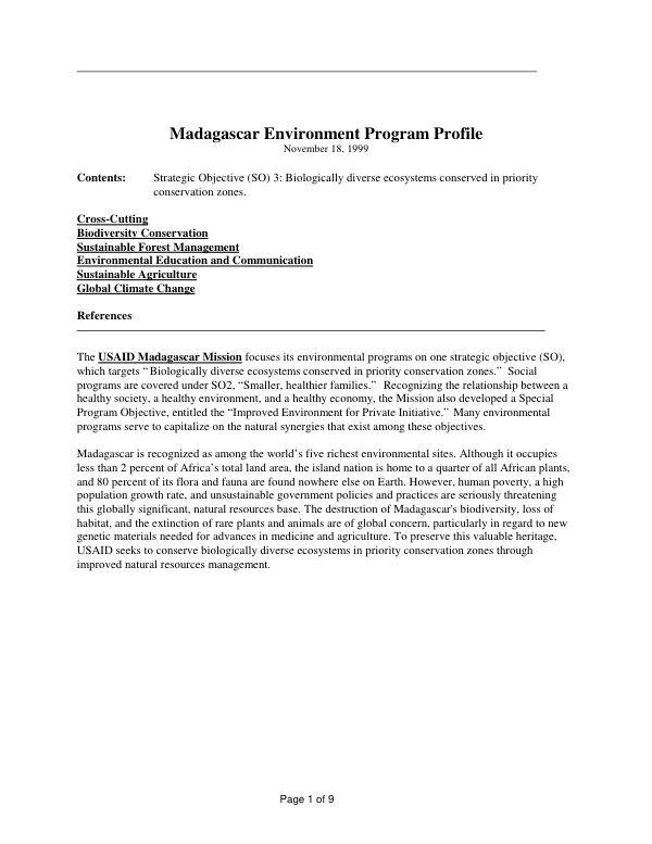 Madagascar environment program profile