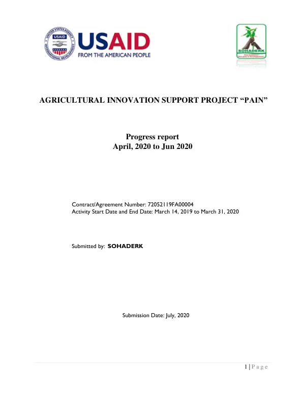 AGRICULTURAL INNOVATION SUPPORT PROJECT “PAIN” : Progress report : April, 2020 to Jun 2020 : milestone 6