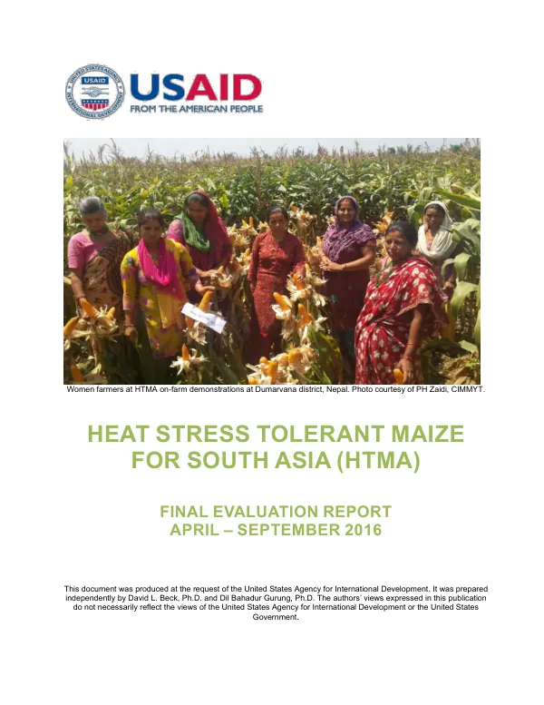 Heat stress tolerant maize for South Asia (HTMA) : final evaluation report, April-September 2016