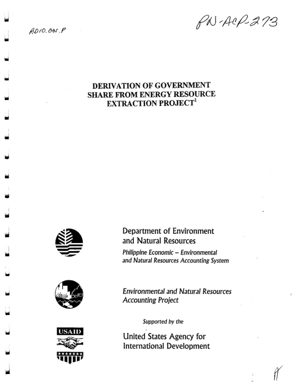 Derivation of government share from energy resource extraction project