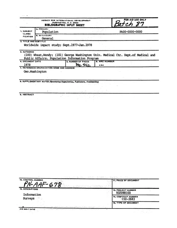Environmental assessment for the agronomic technical assistance component of the democratic labor development project (AID project number 519-0368)