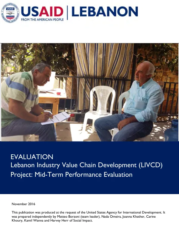 Lebanon industry value chain development (LIVCD) project : mid-term performance evaluation
