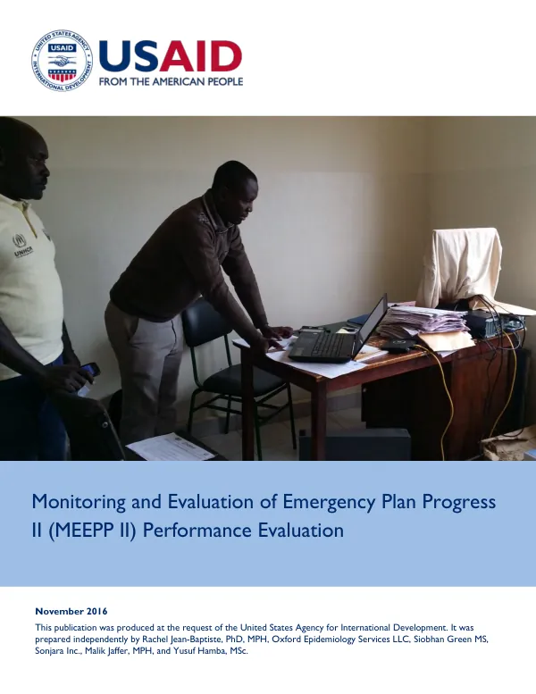 Monitoring and evaluation of emergency plan progress II (MEEPP II) performance evaluation
