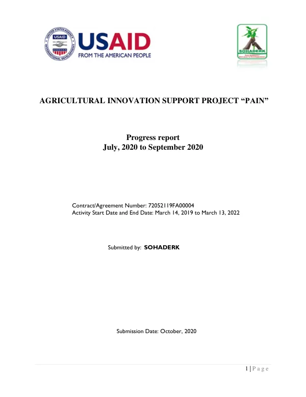 AGRICULTURAL INNOVATION SUPPORT PROJECT “PAIN” : Progress report : July, 2020 to September 2020 : Milestone 7