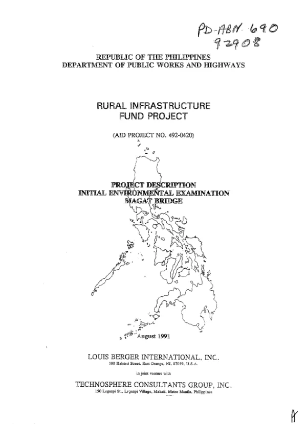 Rural infrastructure fund project (USAID project no. 492-0420) : project description -- initial environmental examination : Magat Bridge