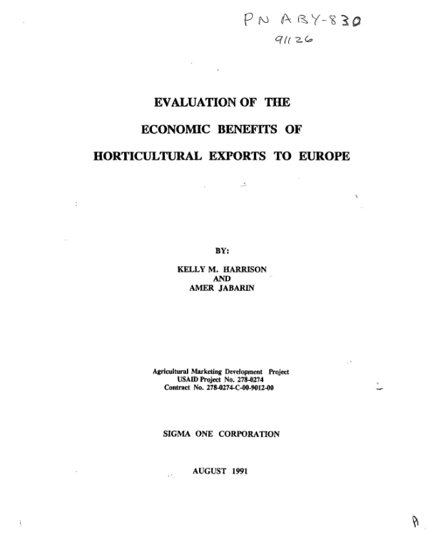 Evaluation of the economic benefits of horticultural exports to Europe