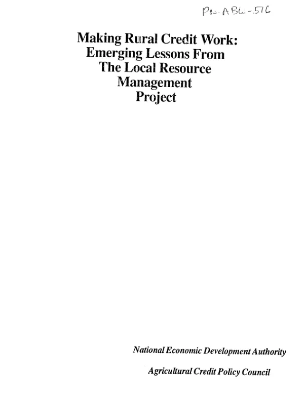 Making rural credit work : emerging lessons from the local resource management project