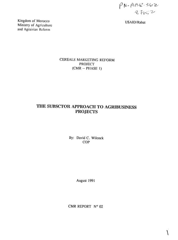 Subsctor [i.e. subsector] approach to agribusiness projects