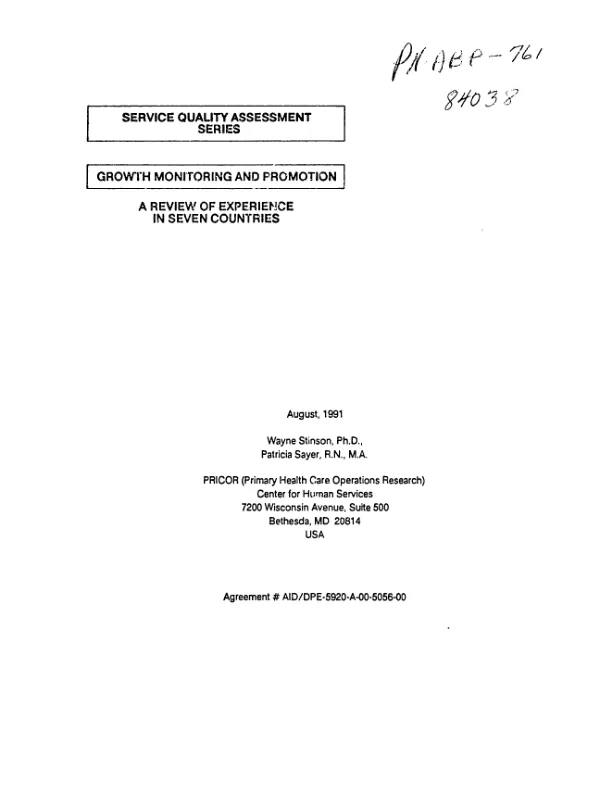 Growth monitoring and promotion : a review of experience in seven countries