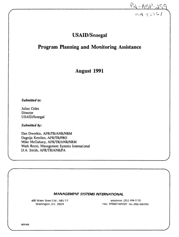 USAID/Senegal program planning and monitoring assistance