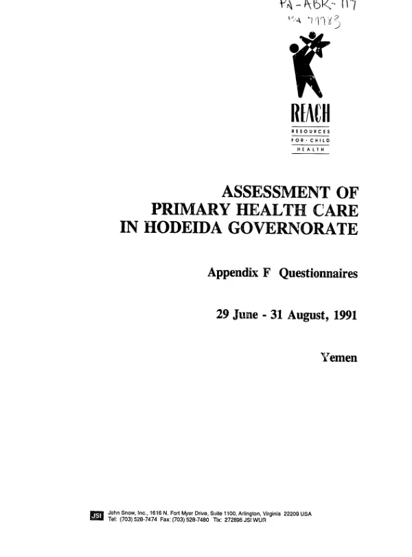 Assessment of primary health care in Hodeida Governorate : Appendix F -- questionnaires, 29 June - 31 August, 1991