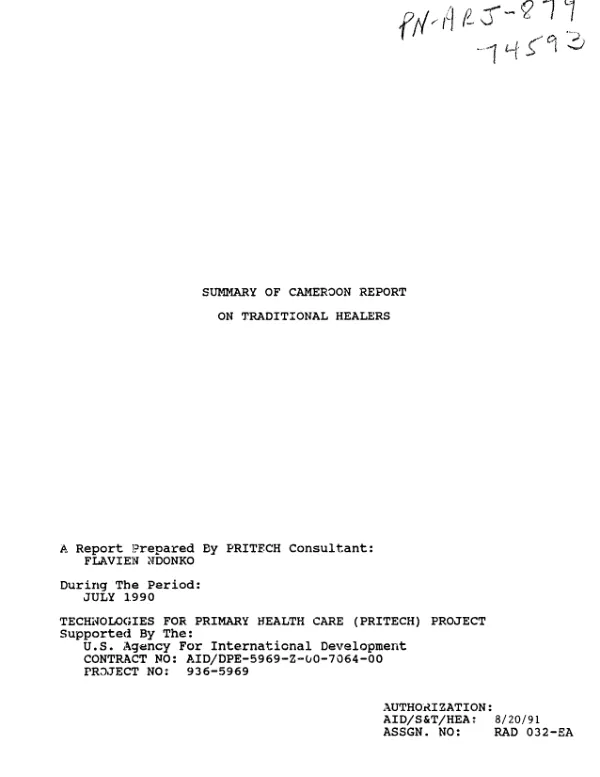 Summary of Cameroon report on traditional healers