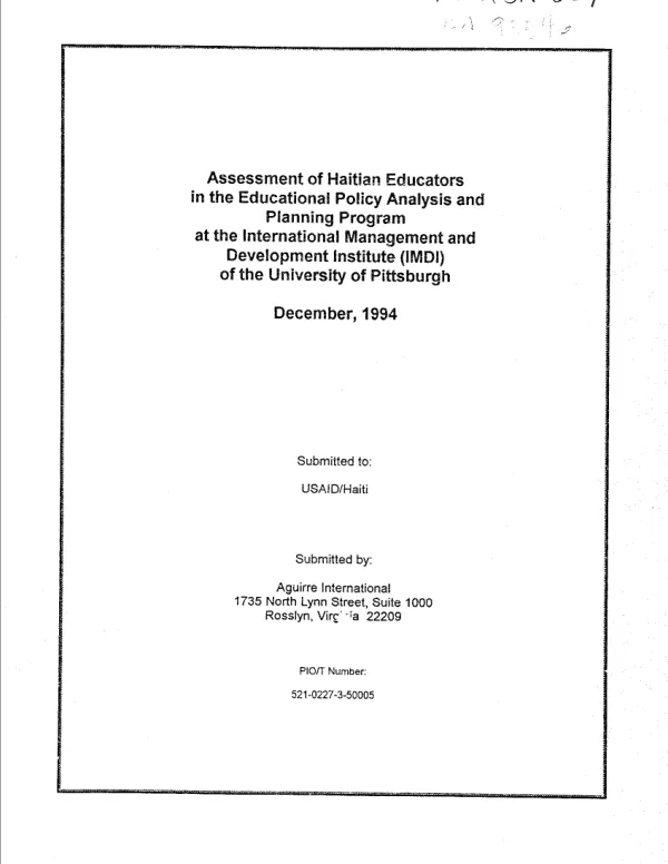 Purpose-level indicators in USAID/Sri Lanka"s project implementation report (PIR) : an evaluation