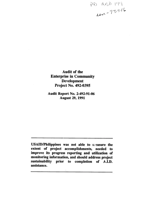 Audit of the enterprise in community development project no. 492-0395