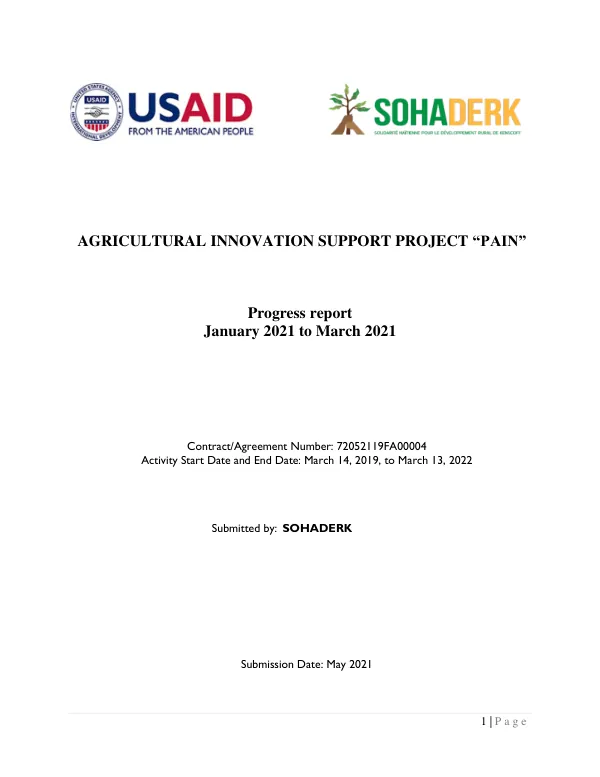 AGRICULTURAL INNOVATION SUPPORT PROJECT “PAIN” : Progress report : January 2021 to March 2021 : Milestone 9
