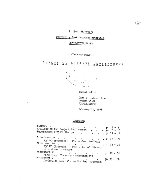 UNIVERSITY INSTRUCTIONAL MATERIALS PROJECT; INPUTS ON LIBRARY DEVELOPMENT. CONCEPTS PAPER