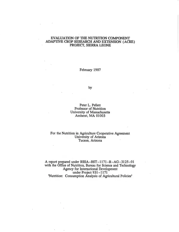 Evaluation of the nutrition component, adaptive crop research and extension (ACRE) project, Sierra Leone