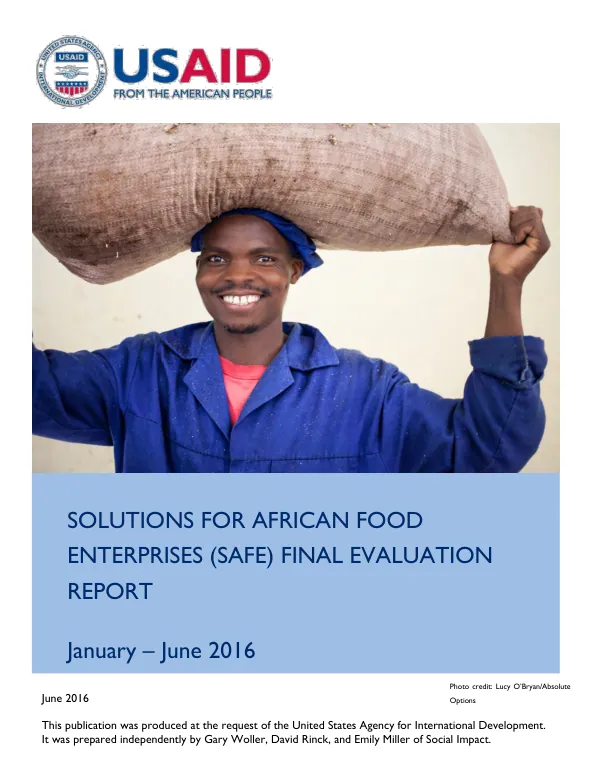 Solutions for African food enterprises (SAFE) final evaluation report, January-June 2016
