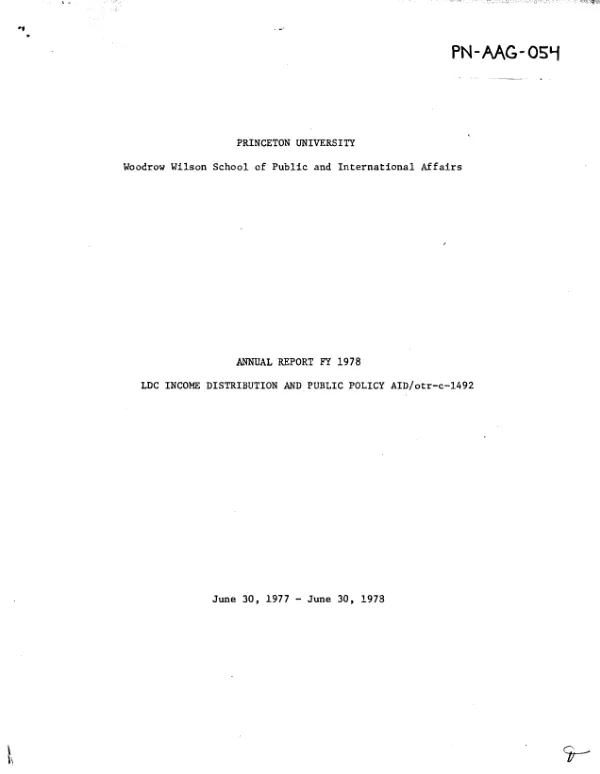 LDC INCOME DISTRIBUTION AND PUBLIC POLICY; ANNUAL REPORT, 1977/1978