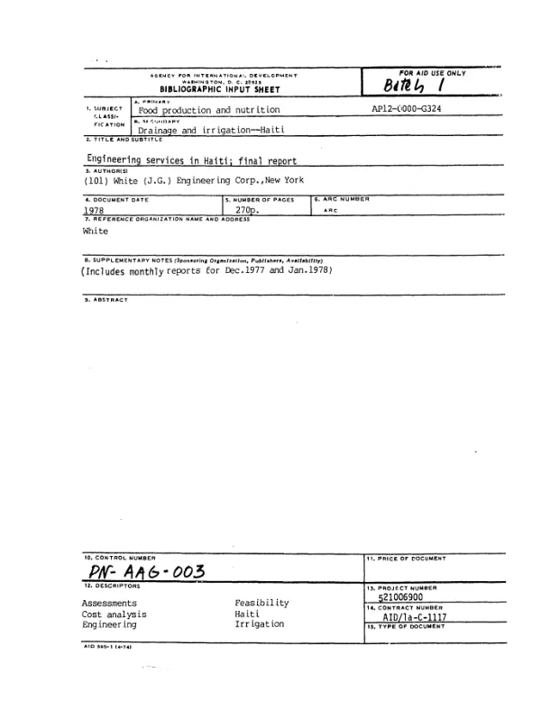 ENGINEERING SERVICES IN HAITI; FINAL REPORT