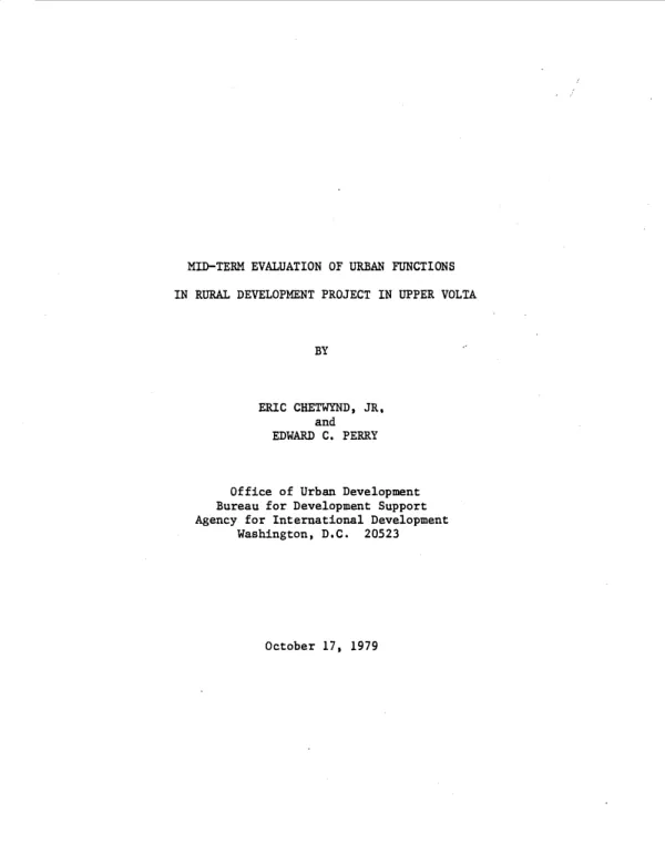 Mid-term evaluation of urban functions in rural development in Upper Volta