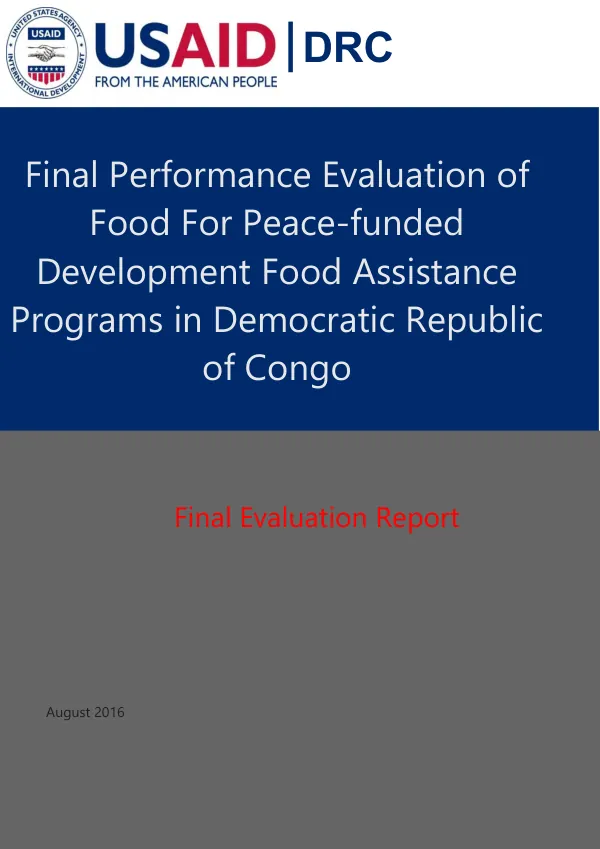 Development food assistance programs in the Democratic Republic of Congo : final performance evaluation report