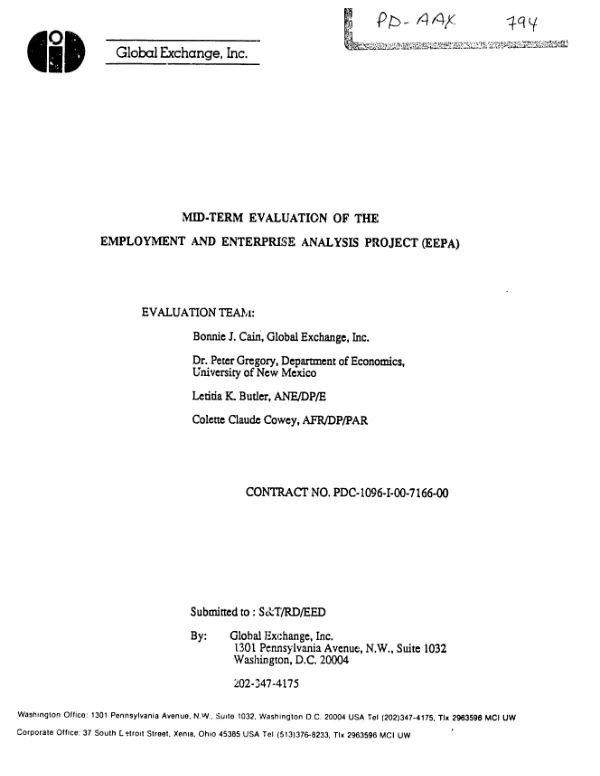 Mid-term evaluation of the employment and enterprise analysis project (EEPA)