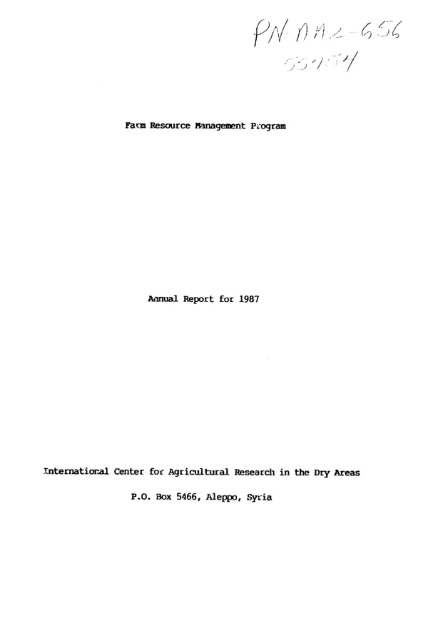 Farm resource management program : annual report for 1987