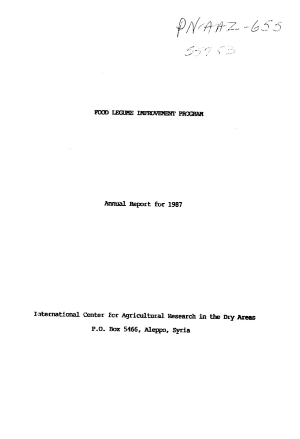 Food legume improvement program : annual report for 1987