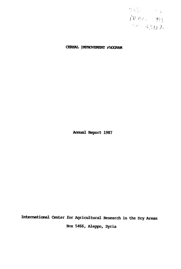 Cereal improvement program : annual report 1987