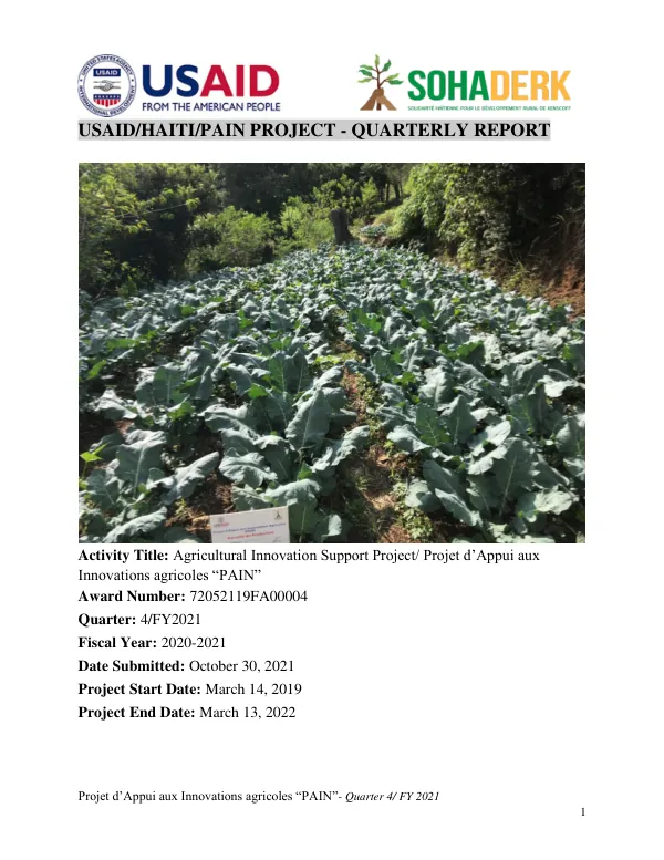 Agricultural Innovation Support Project (PAIN) : quarterly report : milestone #11