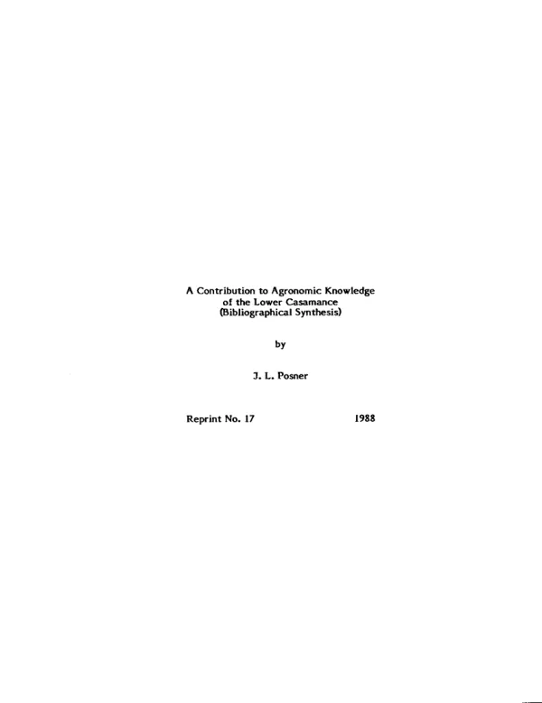 Contribution to agronomic knowledge of the Lower Casamance (bibliographical synthesis)