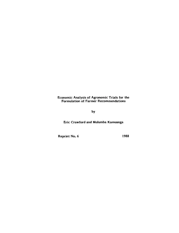 Economic analysis of agronomic trials for the formulation of farmer recommendations